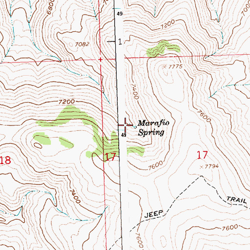 Topographic Map of Marafio Spring, ID