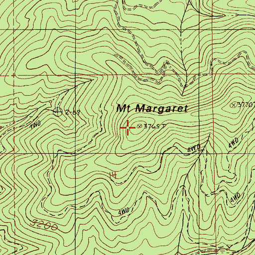 Topographic Map of Mount Margaret, ID
