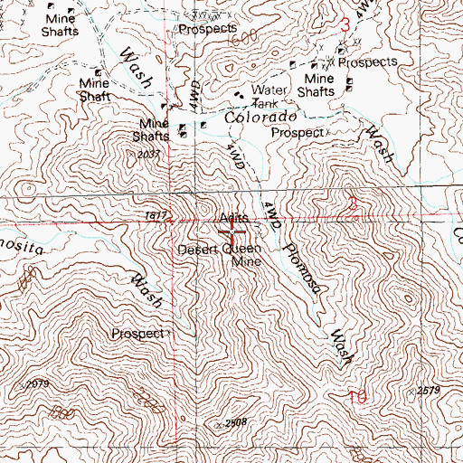 Topographic Map of Desert Queen Mine, AZ