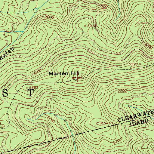 Topographic Map of Marten Hill, ID
