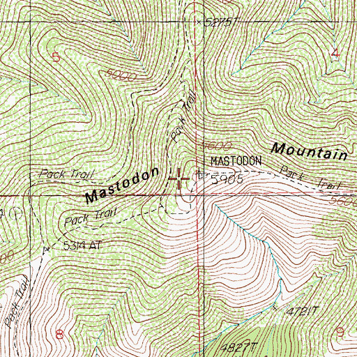 Topographic Map of Mastodon Mountain, ID