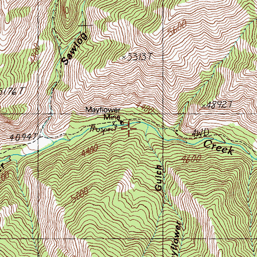Topographic Map of Mayflower Gulch, ID