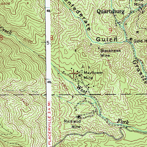 Topographic Map of Mayflower Mine, ID