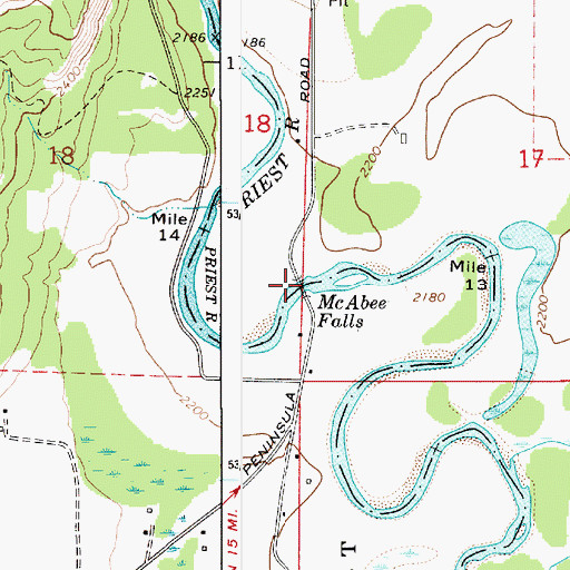 Topographic Map of McAbee Falls, ID