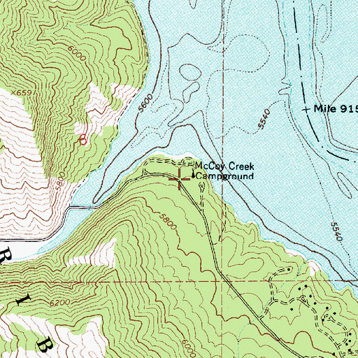 Topographic Map of McCoy Creek Campground, ID
