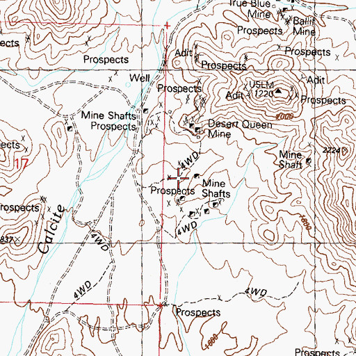 Topographic Map of Desert Queen Mine, AZ