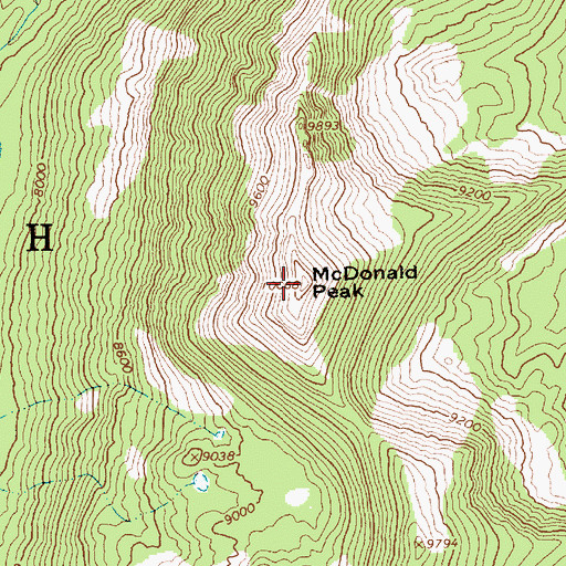 Topographic Map of McDonald Peak, ID