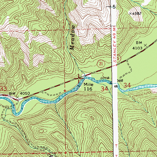 Topographic Map of Meadow Creek, ID