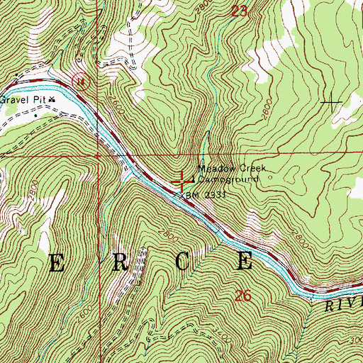 Topographic Map of Meadow Creek Campground, ID
