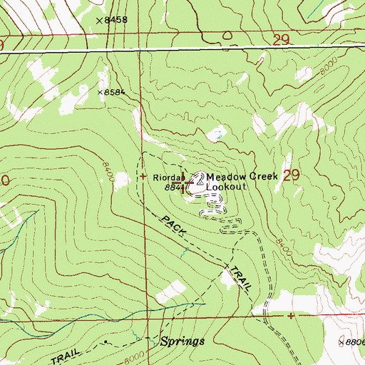 Topographic Map of Meadow Creek Lookout, ID