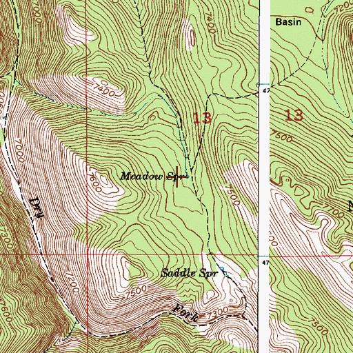 Topographic Map of Meadow Spring, ID