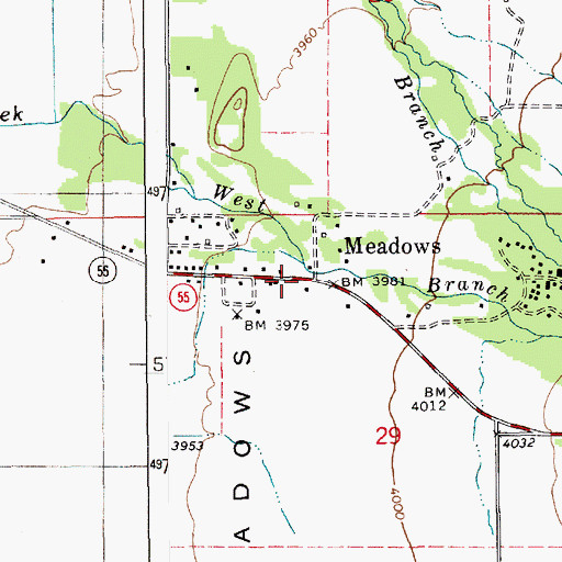 Topographic Map of Meadows, ID