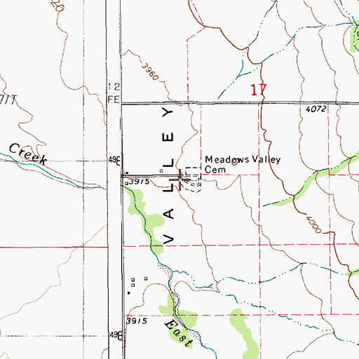 Topographic Map of Meadows Valley Cemetery, ID