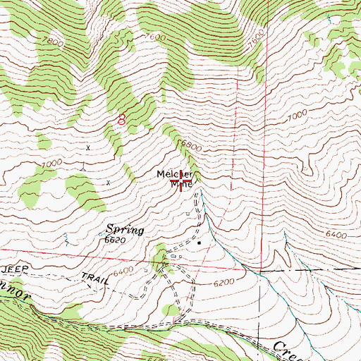 Topographic Map of Melcher Mine, ID