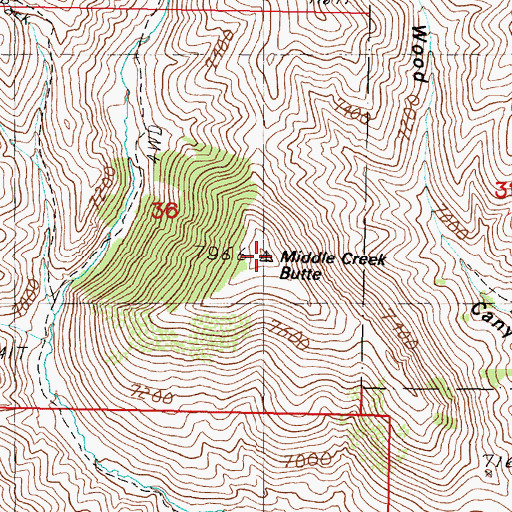 Topographic Map of Middle Creek Butte, ID
