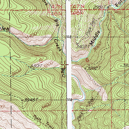 Topographic Map of Middle Fork Big Creek, ID