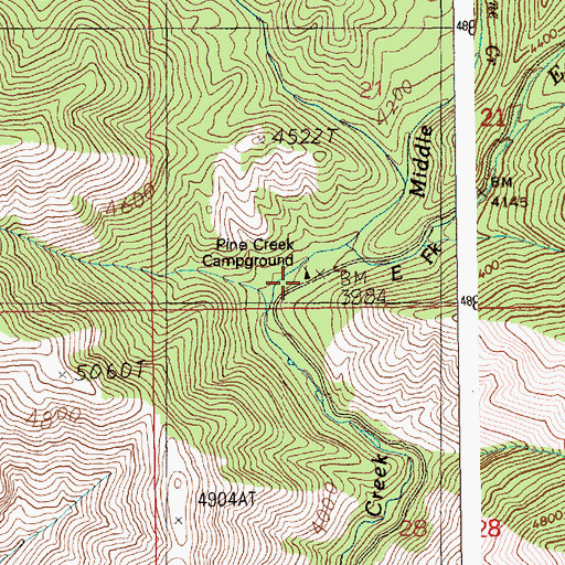 Topographic Map of Middle Fork Big Pine Creek, ID