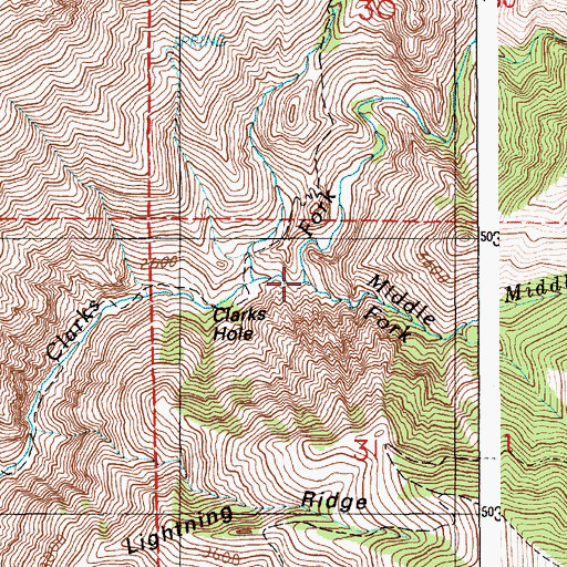 Topographic Map of Middle Fork Clarks Fork, ID