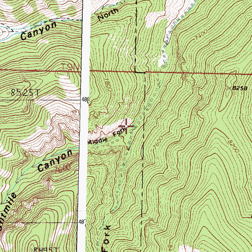 Topographic Map of Middle Fork Eightmile Canyon, ID