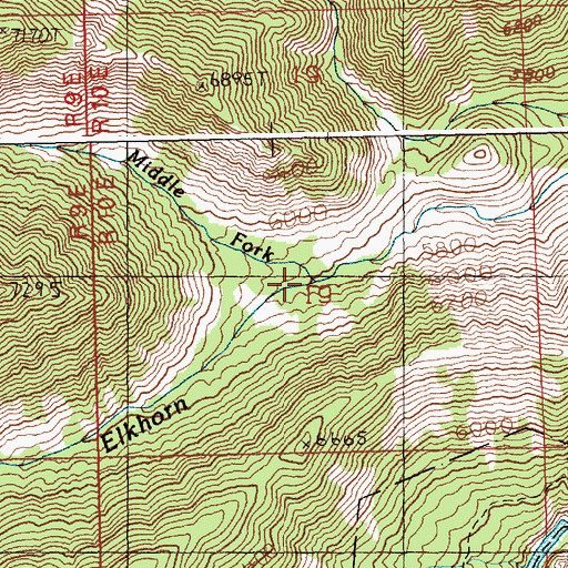 Topographic Map of Middle Fork Elkhorn Creek, ID