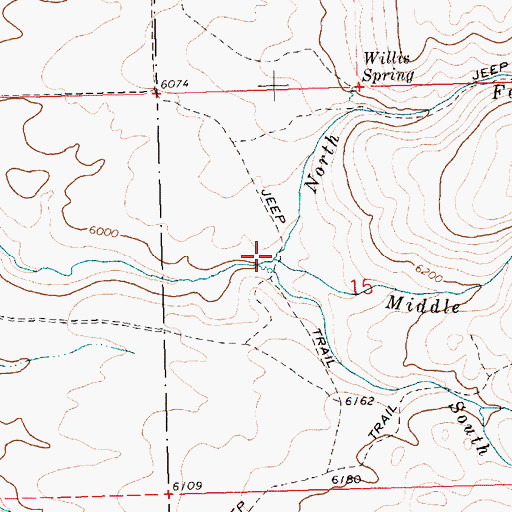 Topographic Map of Middle Fork Hannahs Fork, ID