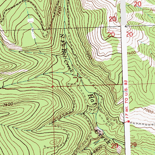 Topographic Map of Middle Fork Hat Creek, ID