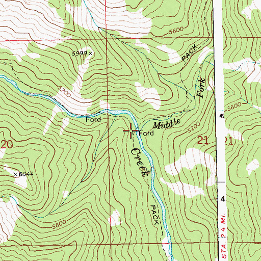 Topographic Map of Middle Fork Indian Creek, ID