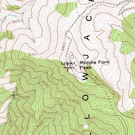 Topographic Map of Middle Fork Peak, ID
