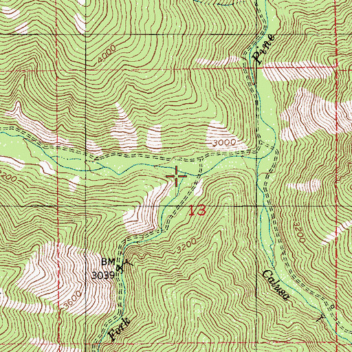Topographic Map of Middle Fork Pine Creek, ID