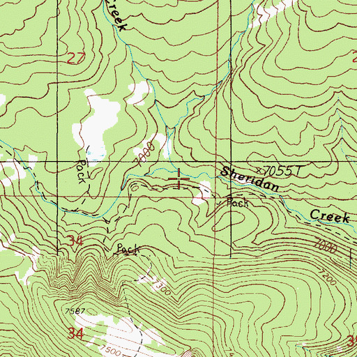Topographic Map of Middle Fork Sheridan Creek, ID
