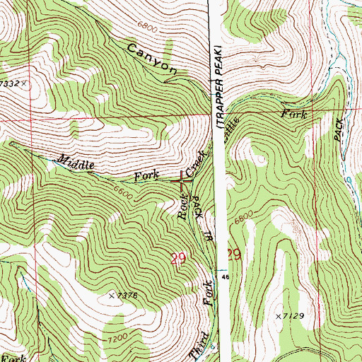 Topographic Map of Middle Fork Third Fork Rock Creek, ID