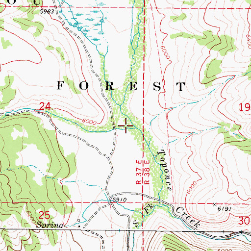 Topographic Map of Middle Fork Toponce Creek, ID