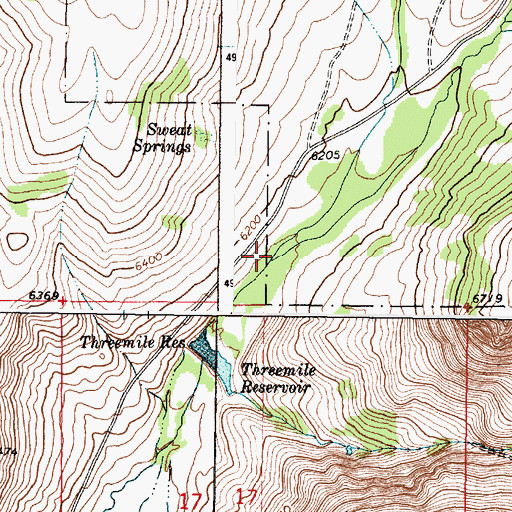 Topographic Map of Middle Threemile Creek, ID