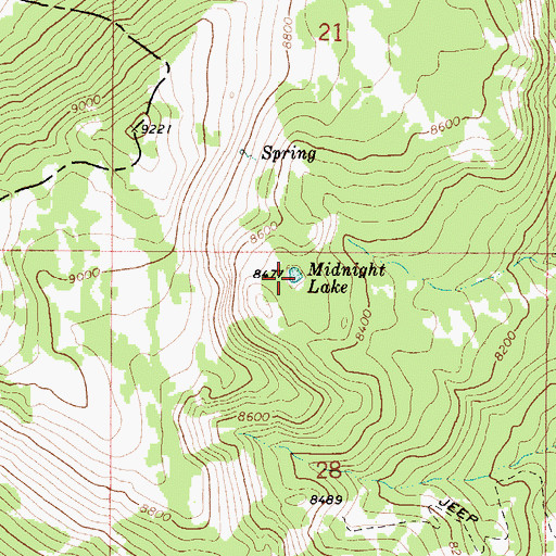 Topographic Map of Midnight Lake, ID