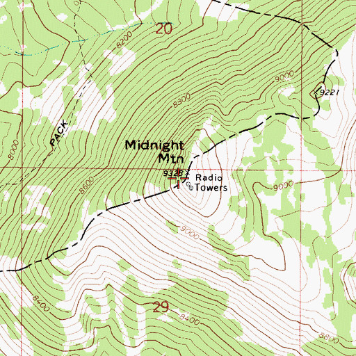 Topographic Map of Midnight Mountain, ID