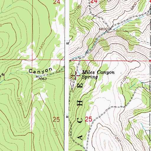 Topographic Map of Miles Canyon Spring, ID