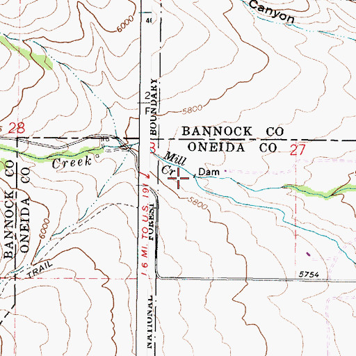 Topographic Map of Mill Creek, ID