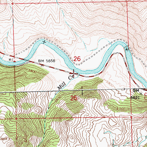 Topographic Map of Mill Creek, ID