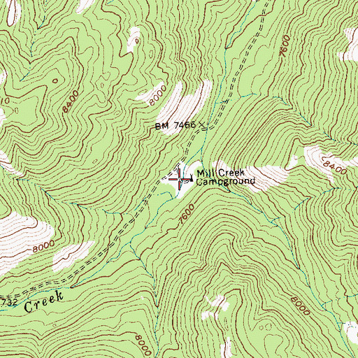 Topographic Map of Mill Creek Campground, ID