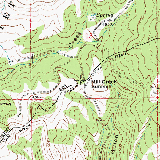 Topographic Map of Mill Creek Summit, ID