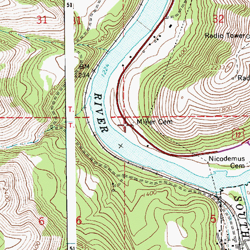 Topographic Map of Miller Cemetery, ID