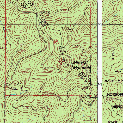 Topographic Map of Mineral Mountain, ID
