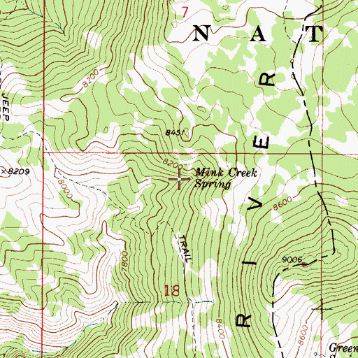 Topographic Map of Mink Creek Spring, ID