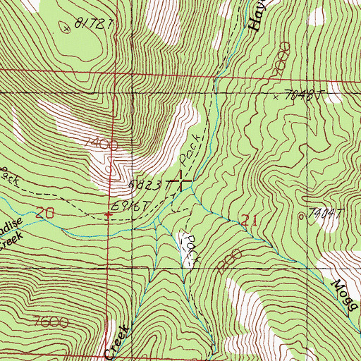 Topographic Map of Mogg Creek, ID