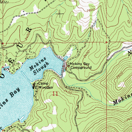 Topographic Map of Mokins Bay Campground, ID