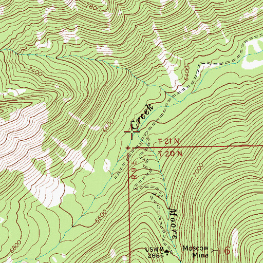 Topographic Map of Moore Creek, ID