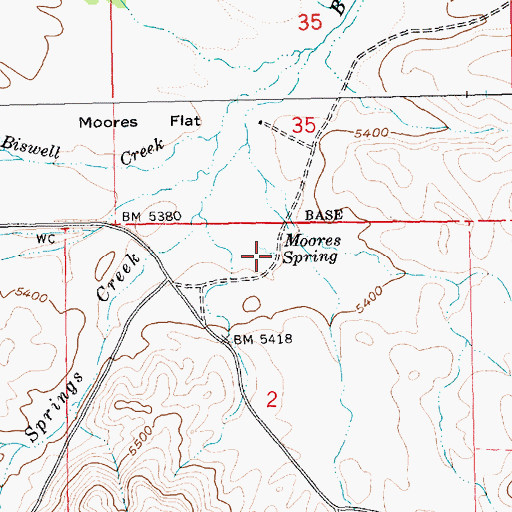 Topographic Map of Moores Spring, ID