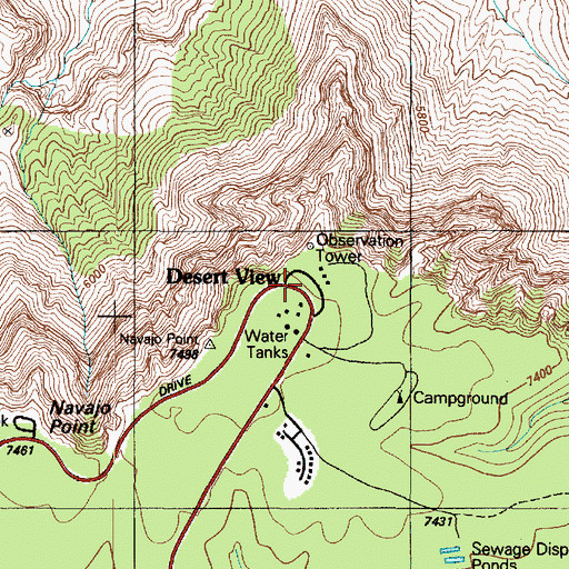 Topographic Map of Desert View, AZ