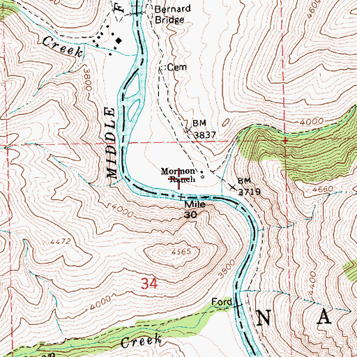 Topographic Map of Mormon Ranch, ID