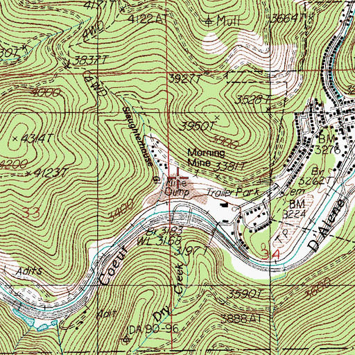 Topographic Map of Morning Mine, ID